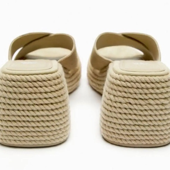 Zara Suede Leather Criss Cross Platform Chunky Espadrille Sandals - Picture 3 of 7